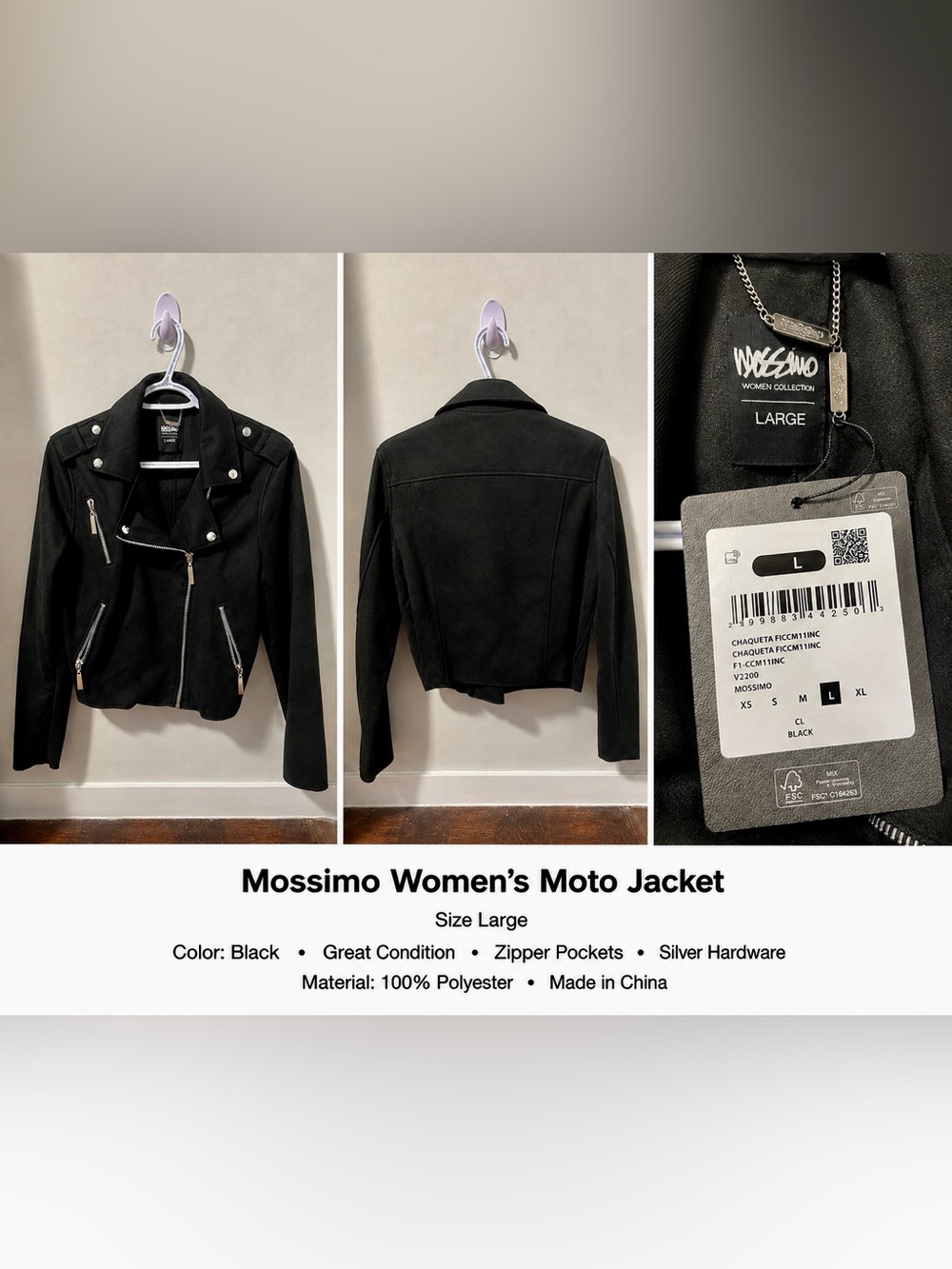 Mossimo Supply Co. Black Women’s Moto Jacket with Silver Hardware